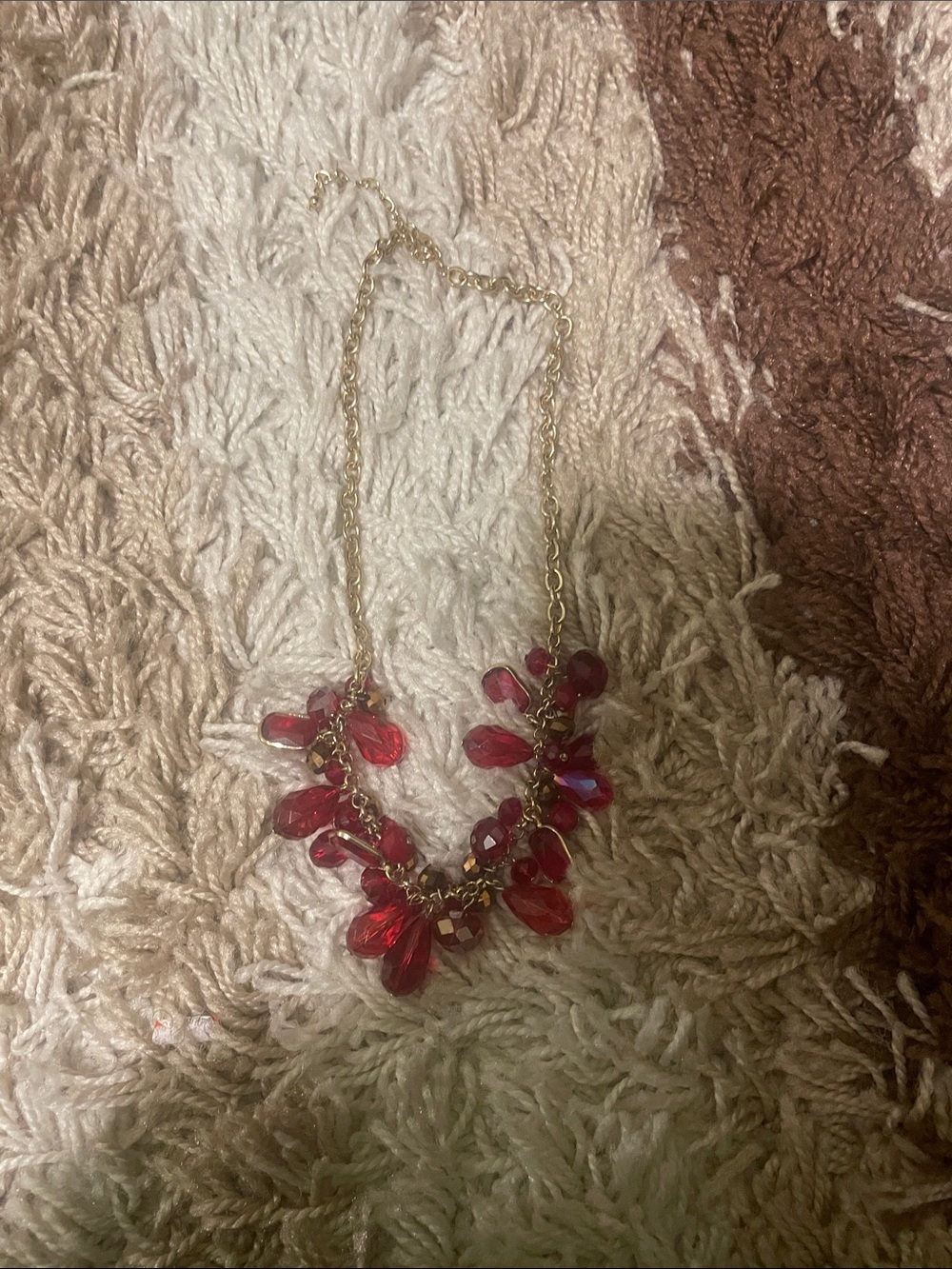 Gold Chain Statement Necklace with Red Teardrop Crystals